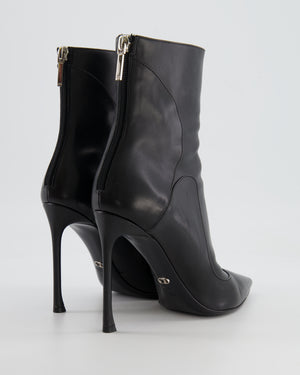 Christian Dior Black Leather Heeled Pointed Ankle Boots Size EU 37.5
