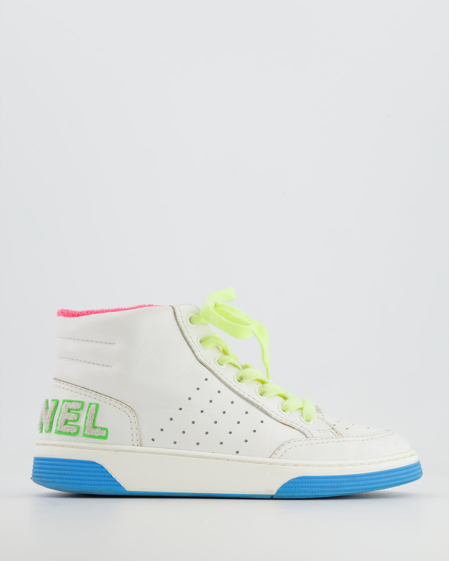 Chanel White and Multicolour Trainers with Green Logo Detail Size EU 38