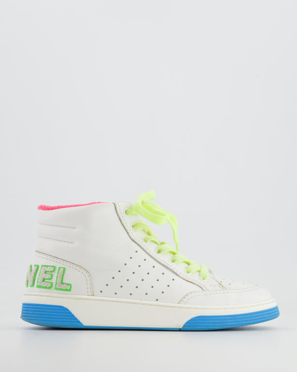 Chanel White and Multicolour Trainers with Green Logo Detail Size EU 38