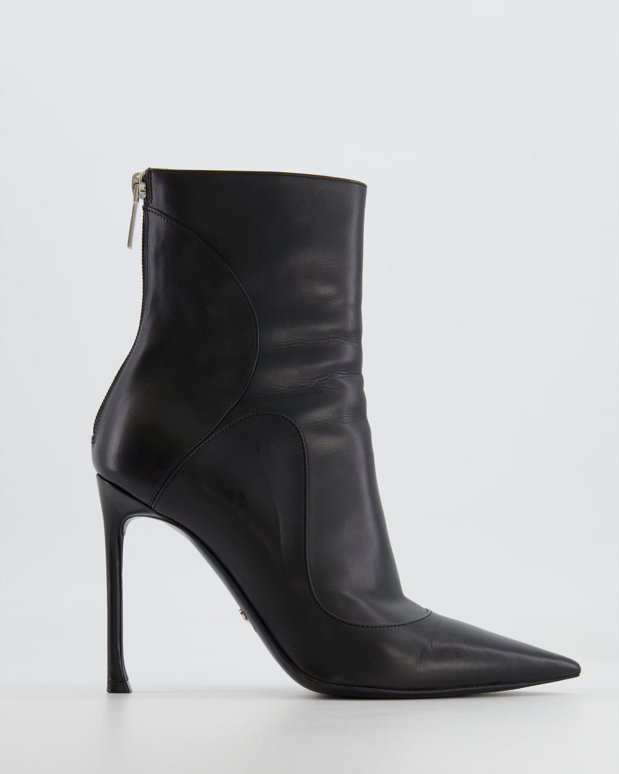Christian Dior Black Leather Heeled Pointed Ankle Boots Size EU 37.5