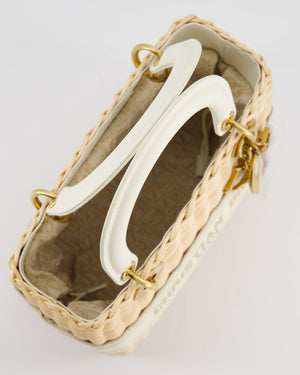 Christian Dior Medium Dioriviera Lady Dior Basket Bag in Natural Wicker and Ecru/Beige Canvas With Antique Gold Hardware