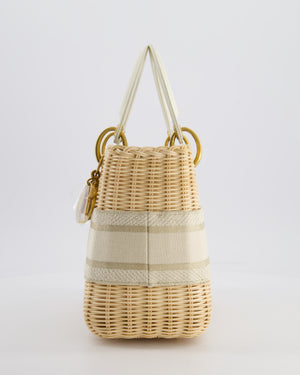 Christian Dior Medium Dioriviera Lady Dior Basket Bag in Natural Wicker and Ecru/Beige Canvas With Antique Gold Hardware