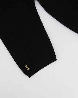 Saint Laurent Black Ribbed Biker Leggings with Gold YSL Logo Detail Size FR 38 (UK 10)