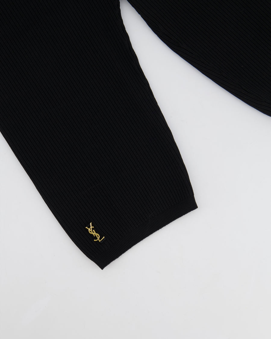 Saint Laurent Black Ribbed Biker Leggings with Gold YSL Logo Detail Size FR 38 (UK 10)