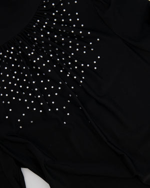 Paco Rabanne Black Crystal Embellished Long Sleeved Top with Rouched Neck Detail Size FR 38 (UK 10) RRP £500