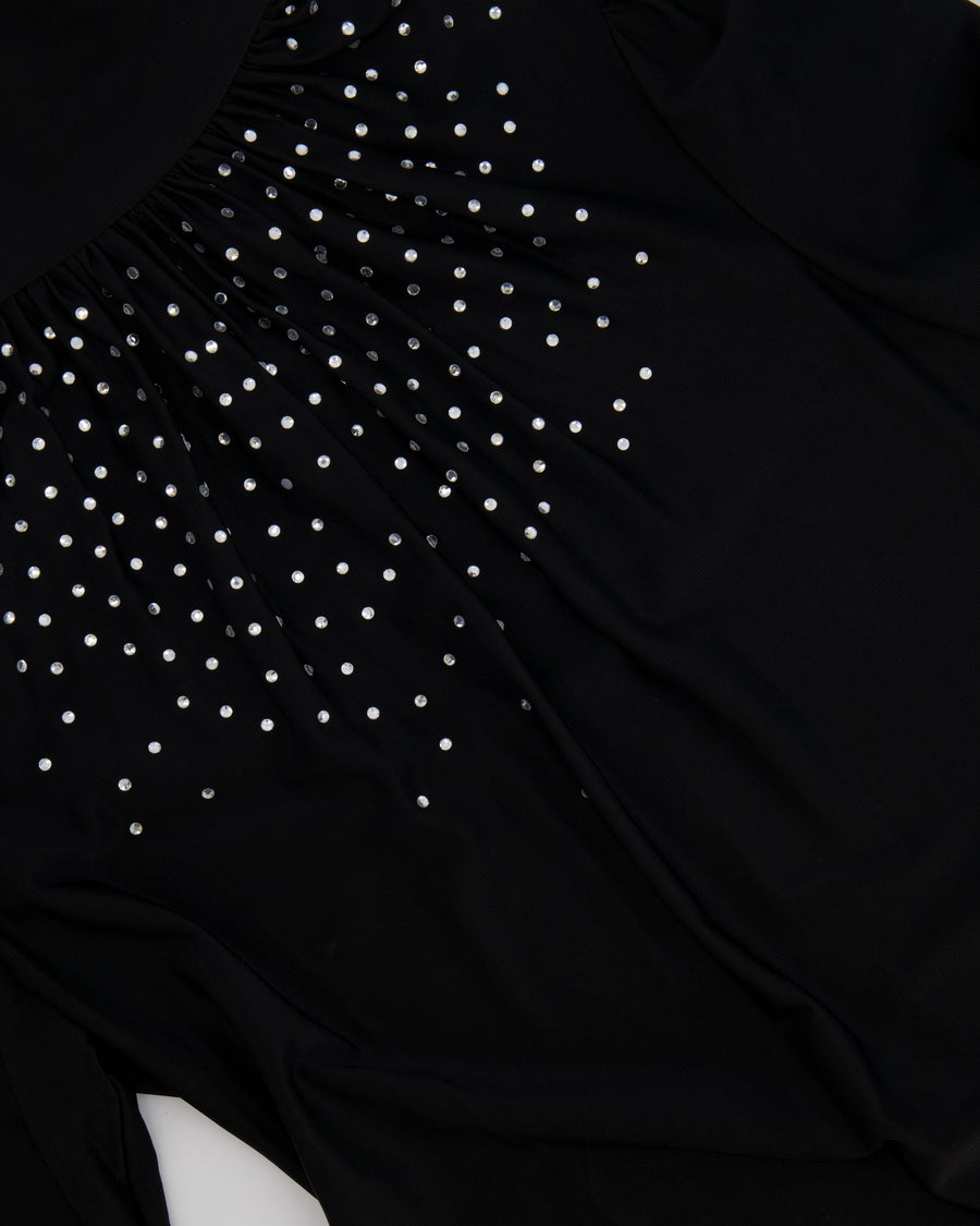 Paco Rabanne Black Crystal Embellished Long Sleeved Top with Rouched Neck Detail Size FR 38 (UK 10) RRP £500
