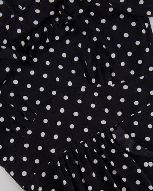 Alessandra Rich Black and White Silk Polkadot Midi Dress with Ruffle Details Size IT 42 (UK 10)