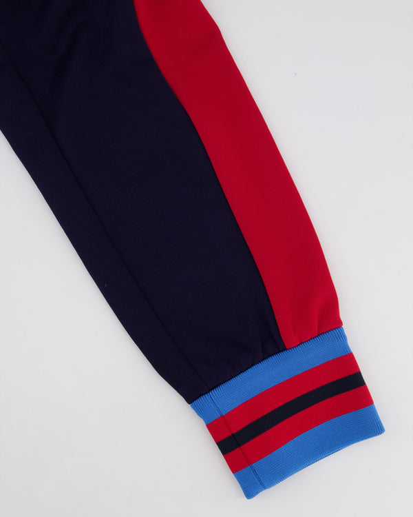 Gucci Navy, Red and Cream Track Pants with Striped Ankle Cuff Detail and Gold Metallic String Size XS (UK 6)