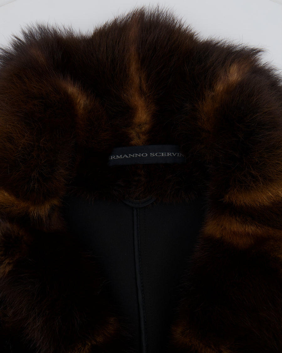 Ermanno Scervino Black Gilet with Brown Fur Trim Size IT 42 (UK 10)