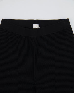 Saint Laurent Black Ribbed Biker Leggings with Gold YSL Logo Detail Size FR 38 (UK 10)