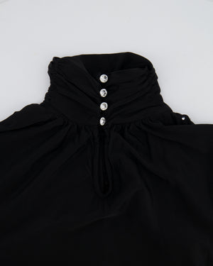 Paco Rabanne Black Crystal Embellished Long Sleeved Top with Rouched Neck Detail Size FR 38 (UK 10) RRP £500
