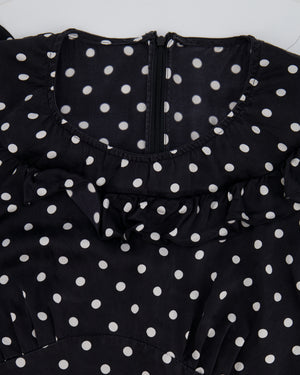 Alessandra Rich Black and White Silk Polkadot Midi Dress with Ruffle Details Size IT 42 (UK 10)