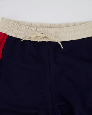 Gucci Navy, Red and Cream Track Pants with Striped Ankle Cuff Detail and Gold Metallic String Size XS (UK 6)