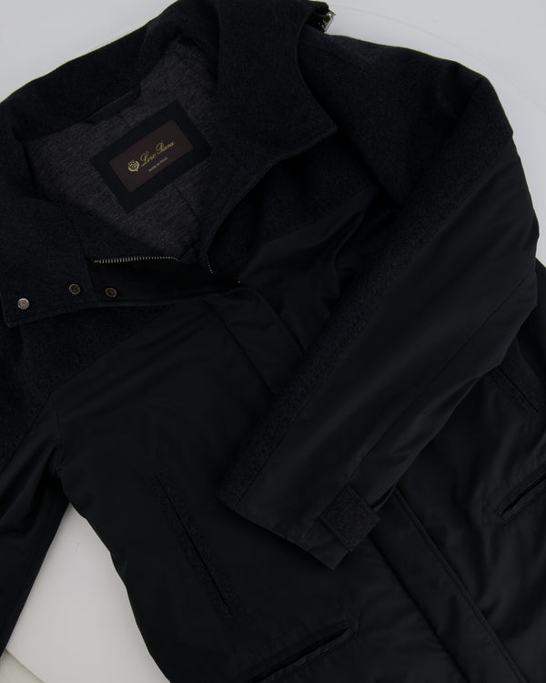 Loro Piana Black and Grey Cashmere Hooded Zip Jacket Size IT 40 (UK 8)