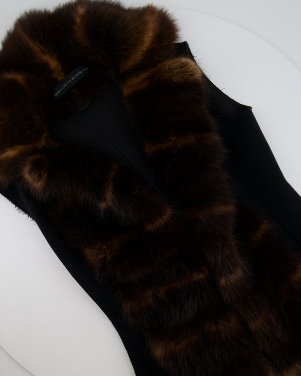 Ermanno Scervino Black Gilet with Brown Fur Trim Size IT 42 (UK 10)
