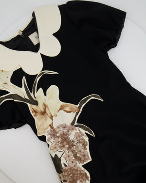 Valentino Black Short Sleeved Mini Dress with Floral Patch Detail and Cream Scalloped Collar Size IT 42 (UK 10)
