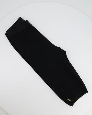 Saint Laurent Black Ribbed Biker Leggings with Gold YSL Logo Detail Size FR 38 (UK 10)