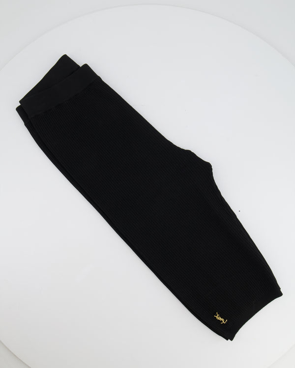 Saint Laurent Black Ribbed Biker Leggings with Gold YSL Logo Detail Size FR 38 (UK 10)