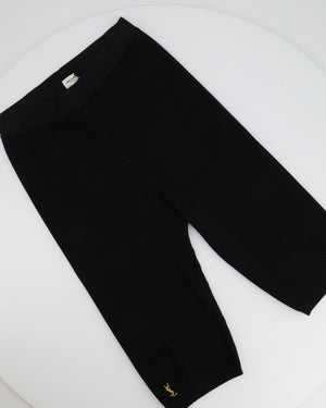 Saint Laurent Black Ribbed Biker Leggings with Gold YSL Logo Detail Size FR 38 (UK 10)