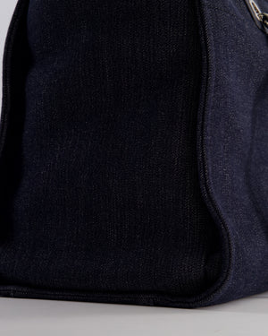 *FIRE PRICE* Chanel Denim Blue Deauville Tote Bag in Canvas & Calfskin Leather with Silver Hardware & White Logo Detail