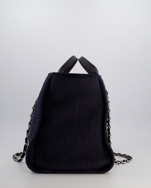 *FIRE PRICE* Chanel Denim Blue Deauville Tote Bag in Canvas & Calfskin Leather with Silver Hardware & White Logo Detail
