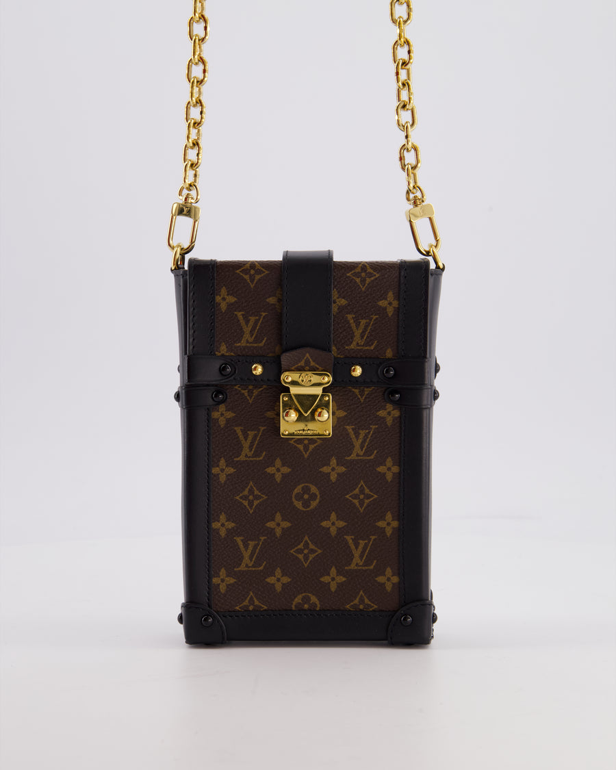 Louis Vuitton Brown Pochette Trunk Vertical Bag in Monogram Canvas & Black Calfskin Leather with Gold Hardware