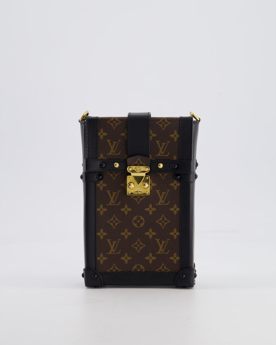 Louis Vuitton Brown Pochette Trunk Vertical Bag in Monogram Canvas & Black Calfskin Leather with Gold Hardware