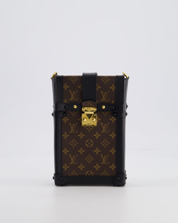 Louis Vuitton Brown Pochette Trunk Vertical Bag in Monogram Canvas & Black Calfskin Leather with Gold Hardware