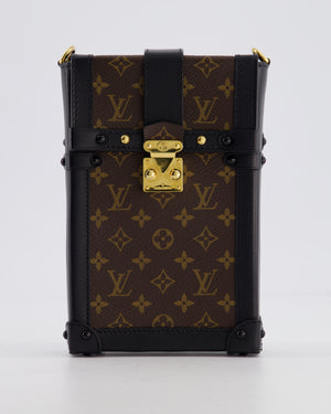 Louis Vuitton Brown Pochette Trunk Vertical Bag in Monogram Canvas & Black Calfskin Leather with Gold Hardware
