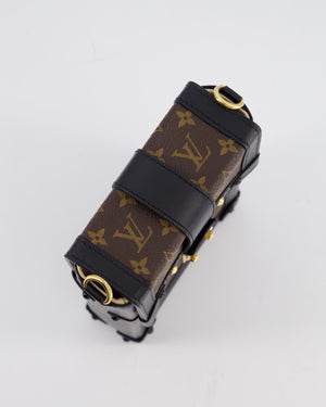 Louis Vuitton Brown Pochette Trunk Vertical Bag in Monogram Canvas & Black Calfskin Leather with Gold Hardware