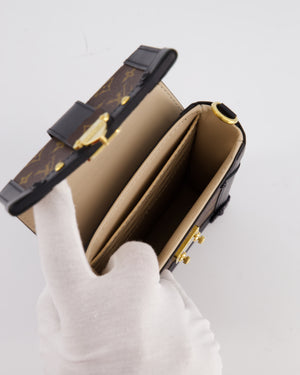 Louis Vuitton Brown Pochette Trunk Vertical Bag in Monogram Canvas & Black Calfskin Leather with Gold Hardware
