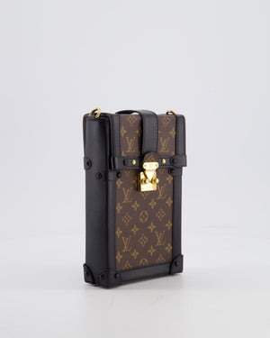 Louis Vuitton Brown Pochette Trunk Vertical Bag in Monogram Canvas & Black Calfskin Leather with Gold Hardware