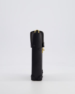 Louis Vuitton Brown Pochette Trunk Vertical Bag in Monogram Canvas & Black Calfskin Leather with Gold Hardware