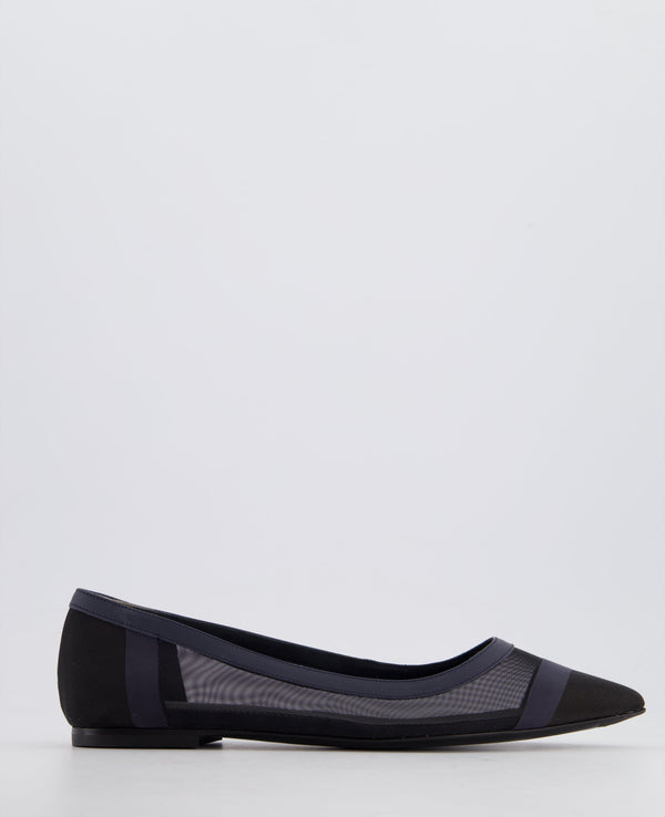 Fendi Black Mesh & Leather Pointed Toe Ballerina Shoes Size EU 37.5