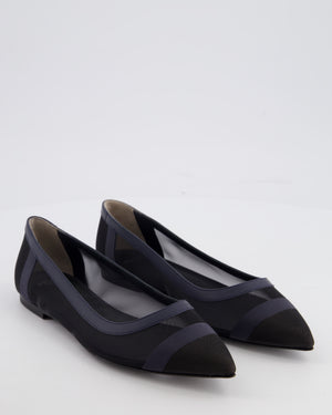 Fendi Black Mesh & Leather Pointed Toe Ballerina Shoes Size EU 37.5