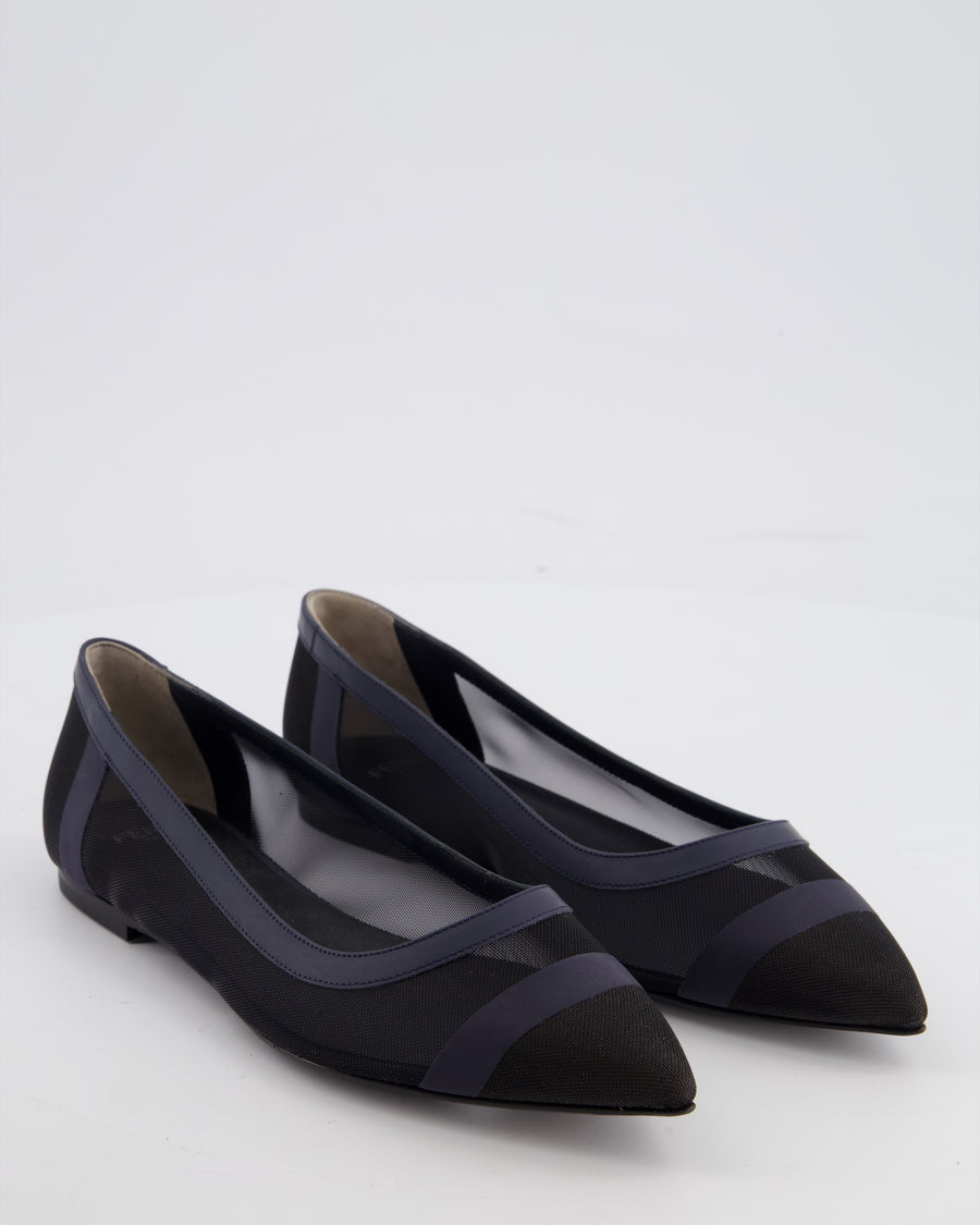 Fendi Black Mesh & Leather Pointed Toe Ballerina Shoes Size EU 37.5