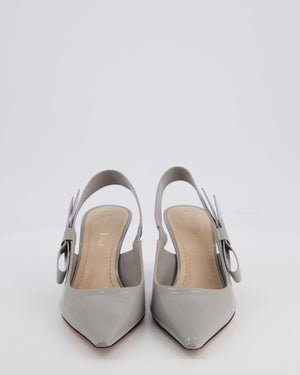 Christian Dior Grey Patent Leather J'Adior Slingback Pumps with Bow Detail Size EU 38.5