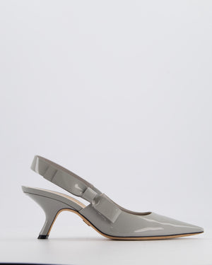 Christian Dior Grey Patent Leather J'Adior Slingback Pumps with Bow Detail Size EU 38.5