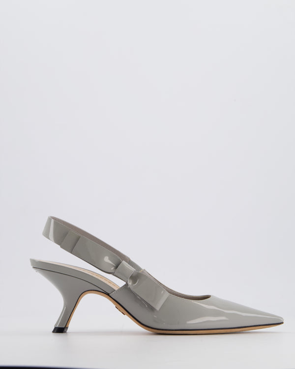 Christian Dior Grey Patent Leather J'Adior Slingback Pumps with Bow Detail Size EU 38.5