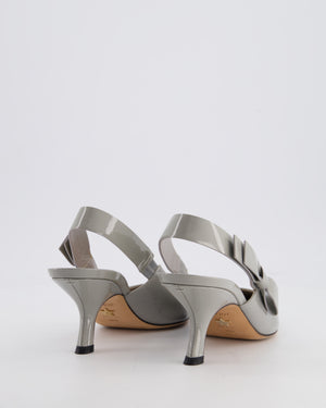 Christian Dior Grey Patent Leather J'Adior Slingback Pumps with Bow Detail Size EU 38.5