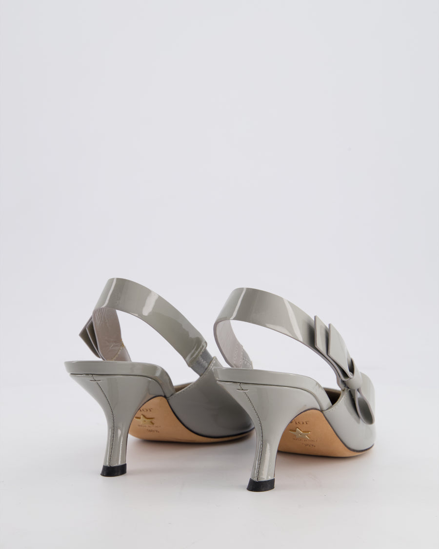 Christian Dior Grey Patent Leather J'Adior Slingback Pumps with Bow Detail Size EU 38.5