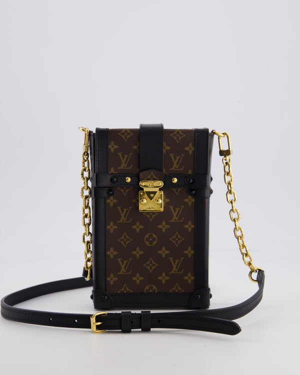 Louis Vuitton Brown Pochette Trunk Vertical Bag in Monogram Canvas & Black Calfskin Leather with Gold Hardware