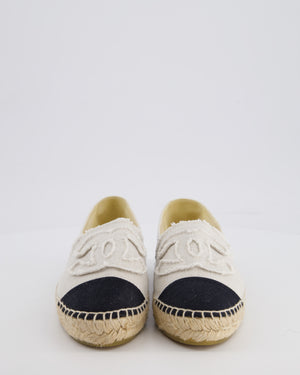 Chanel Cream and Black Canvas Espadrilles with CC Logo Size EU 38