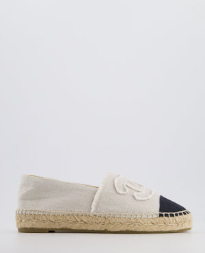 Chanel Cream and Black Canvas Espadrilles with CC Logo Size EU 38