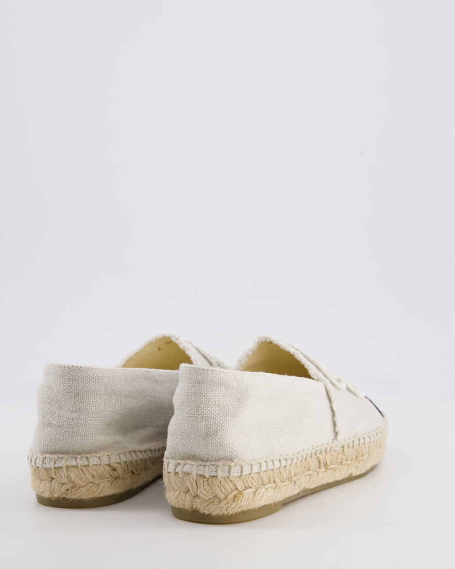 Chanel Cream and Black Canvas Espadrilles with CC Logo Size EU 38