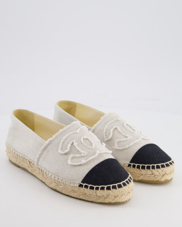 Chanel Cream and Black Canvas Espadrilles with CC Logo Size EU 38