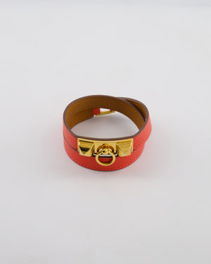 Hermès Double Tour Bracelet in Rose Jaipur Epsom Leather with Gold Hardware