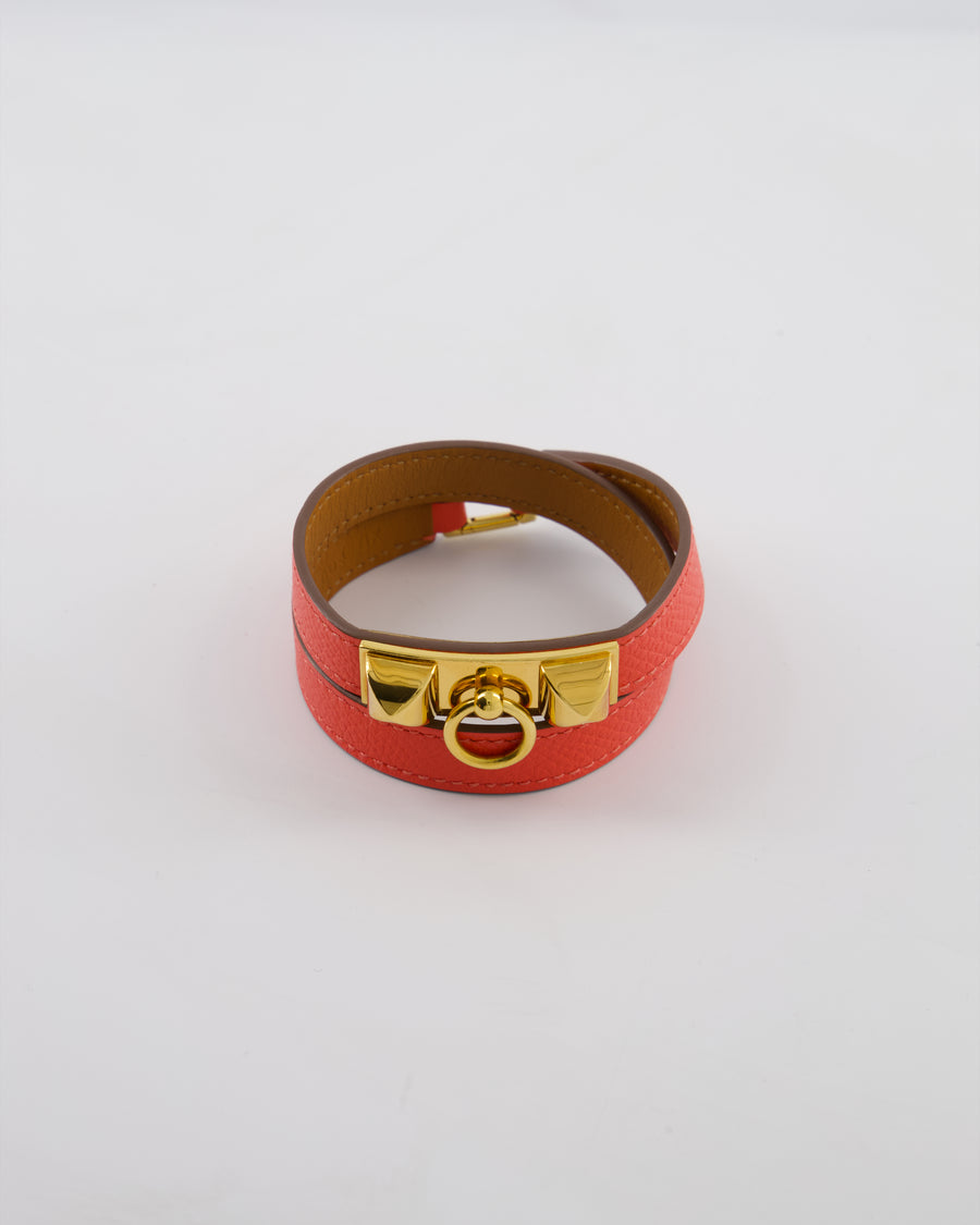 Hermès Double Tour Bracelet in Rose Jaipur Epsom Leather with Gold Hardware