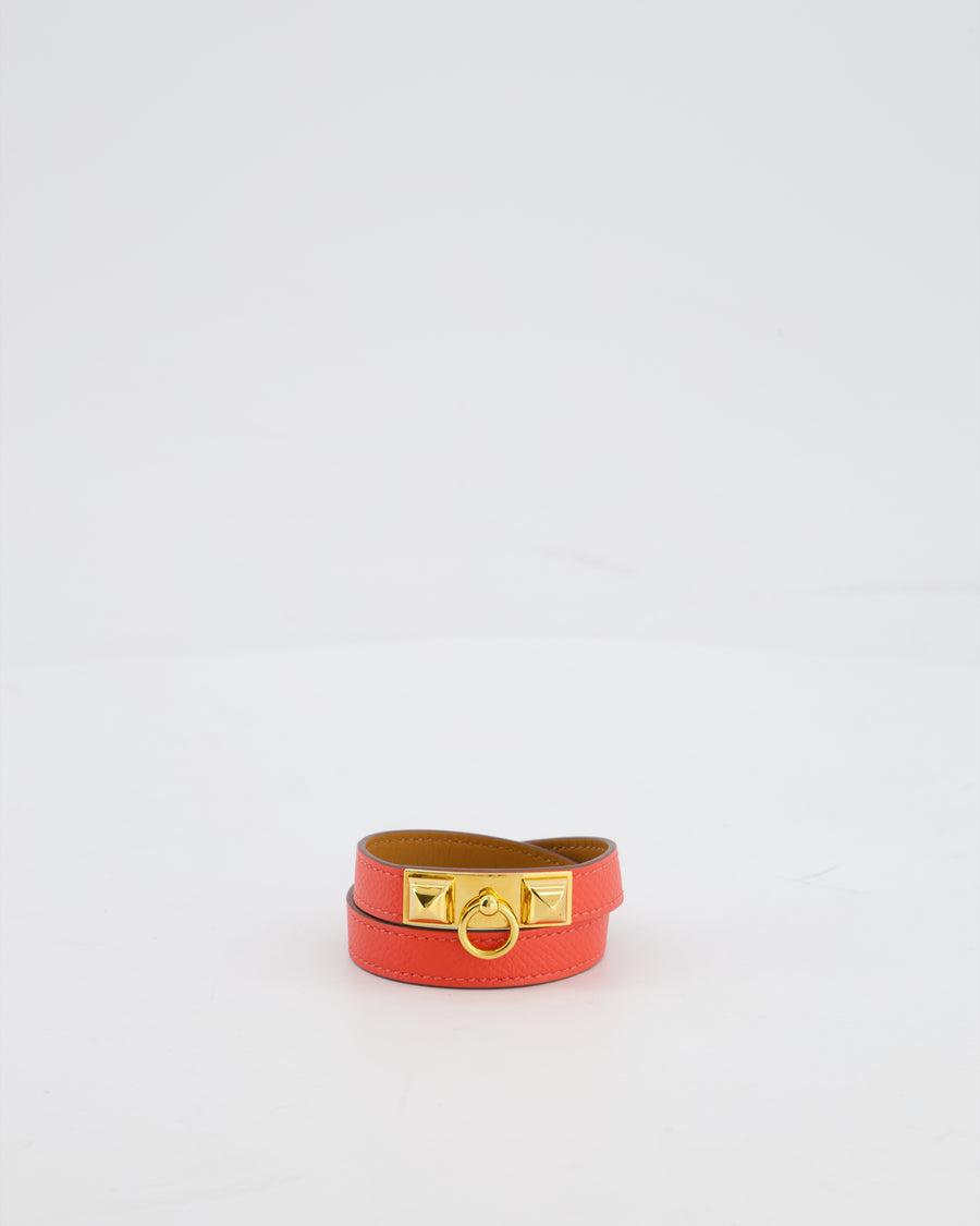 Hermès Double Tour Bracelet in Rose Jaipur Epsom Leather with Gold Hardware