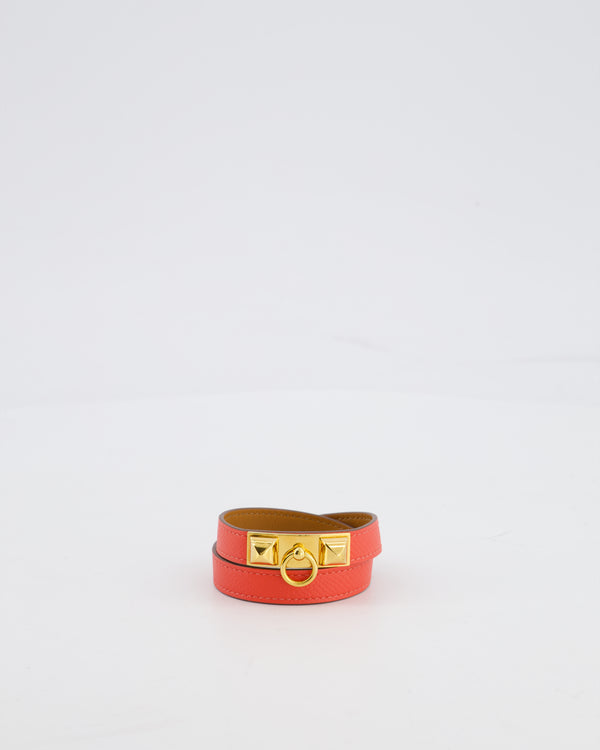 Hermès Double Tour Bracelet in Rose Jaipur Epsom Leather with Gold Hardware
